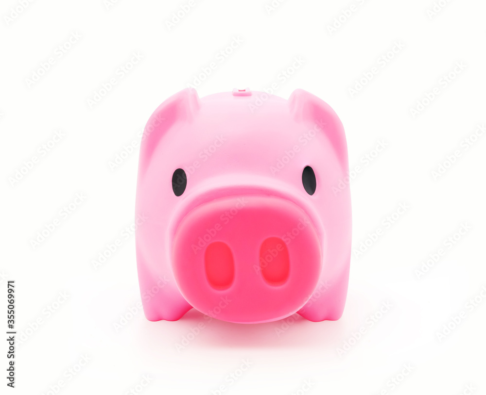 Front view of Pink pig piggy toy plastic or for use money coin saving concept isolated on white background with clipping path Front view of Pink pig piggy toy plastic or for use money coin saving concept isolated on white background with clipping path