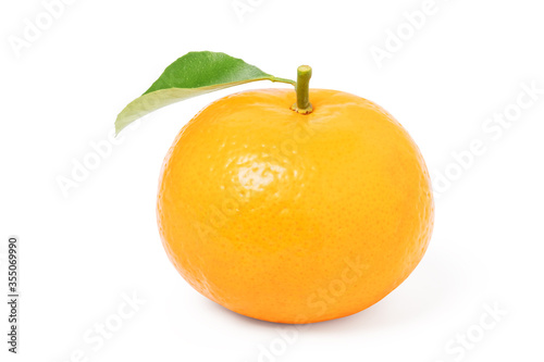 Orange fruit with green leaf isolated on white background with clipping path