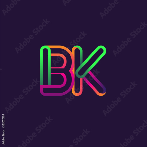 initial logo letter BK, linked outline rounded logo, colorful initial logo for business name and company identity.