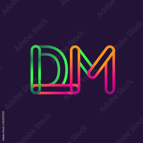 initial logo letter DM, linked outline rounded logo, colorful initial logo for business name and company identity.