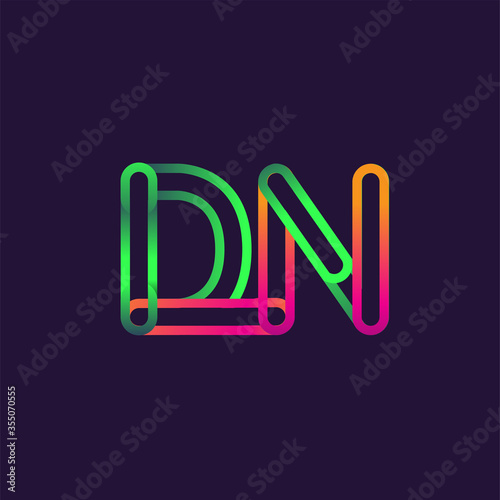 initial logo letter DN, linked outline rounded logo, colorful initial logo for business name and company identity.