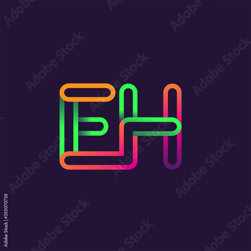 initial logo letter EH, linked outline rounded logo, colorful initial logo for business name and company identity.