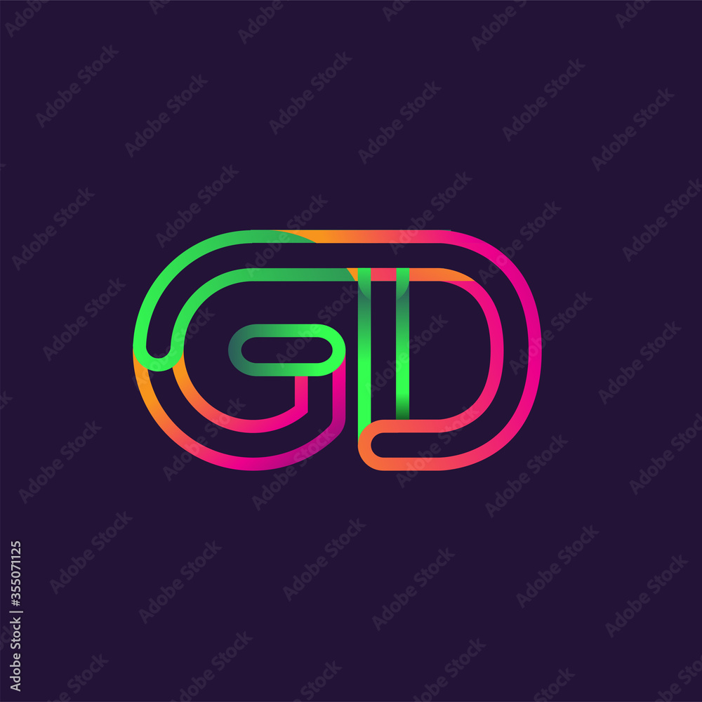initial logo letter GD, linked outline rounded logo, colorful initial logo for business name and company identity.