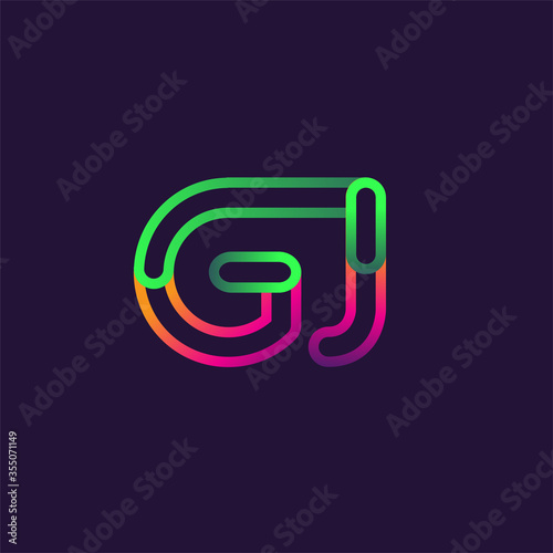 initial logo letter GJ, linked outline rounded logo, colorful initial logo for business name and company identity.