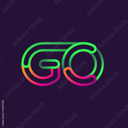 initial logo letter GO, linked outline rounded logo, colorful initial logo for business name and company identity.