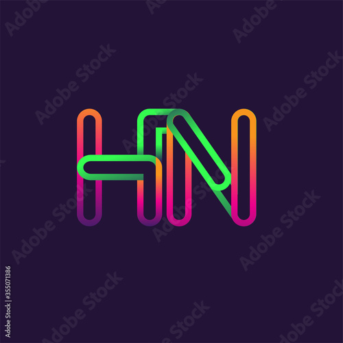 initial logo letter HN, linked outline rounded logo, colorful initial logo for business name and company identity.