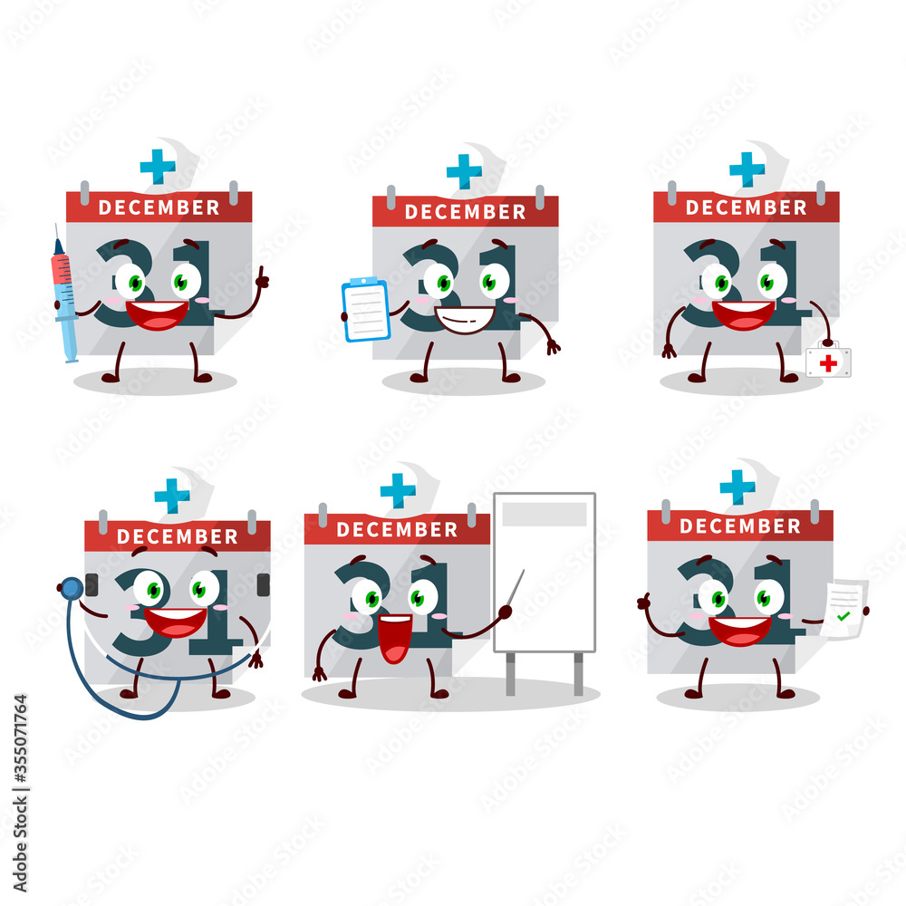 Fototapeta premium Doctor profession emoticon with december 31th calendar cartoon character