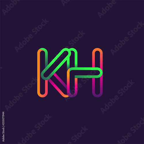 initial logo letter KH, linked outline rounded logo, colorful initial logo for business name and company identity.