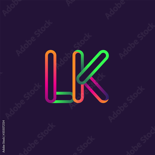 initial logo letter LK, linked outline rounded logo, colorful initial logo for business name and company identity.