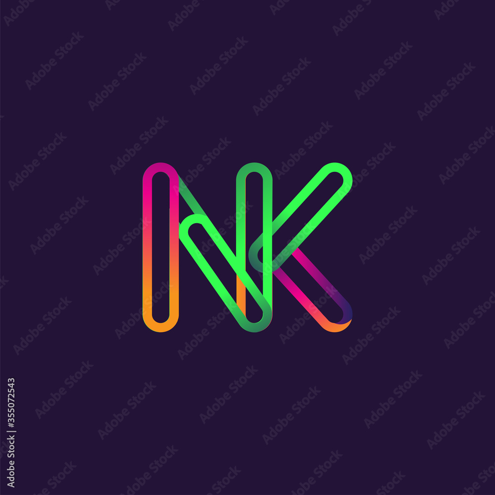 Obraz premium initial logo letter NK, linked outline rounded logo, colorful initial logo for business name and company identity.