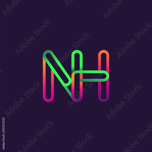 initial logo letter NH, linked outline rounded logo, colorful initial logo for business name and company identity.