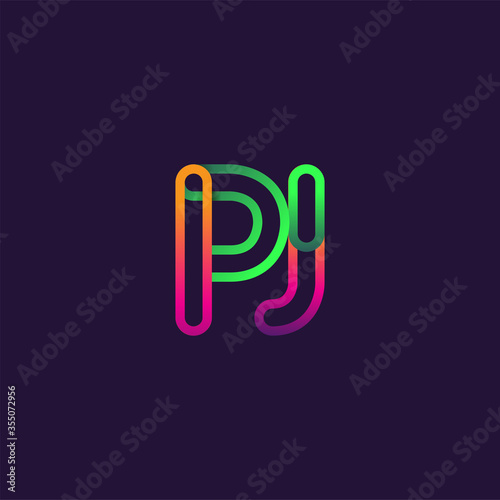 initial logo letter PJ, linked outline rounded logo, colorful initial logo for business name and company identity.