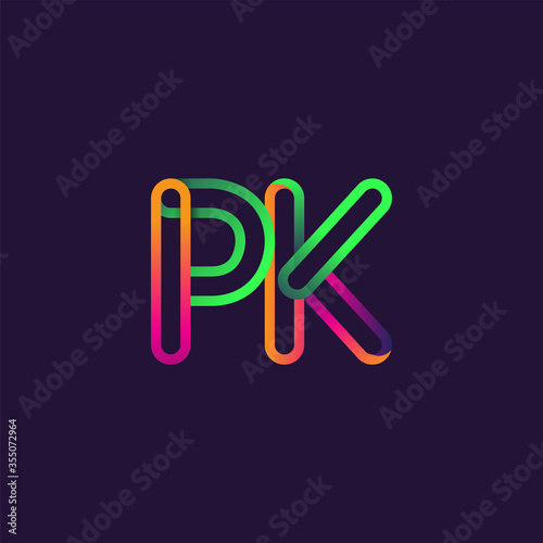 initial logo letter PK, linked outline rounded logo, colorful initial logo for business name and company identity.