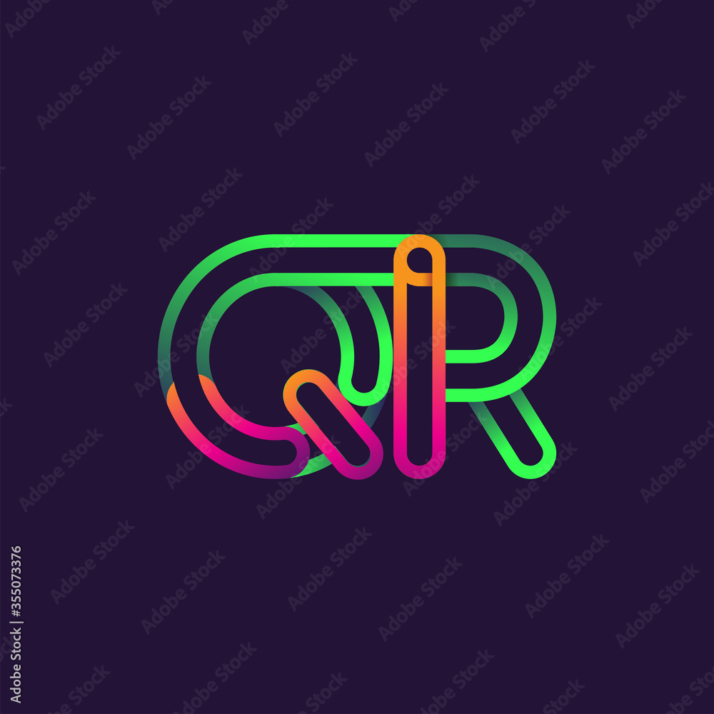 initial logo letter QR, linked outline rounded logo, colorful initial logo for business name and company identity.