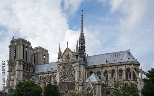 Notre Dame de Paris in a beautiful summer day. Side shots on the church.