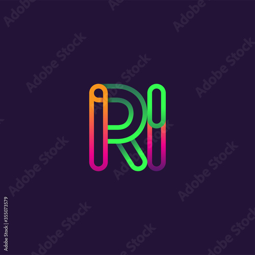 initial logo letter RI, linked outline rounded logo, colorful initial logo for business name and company identity.