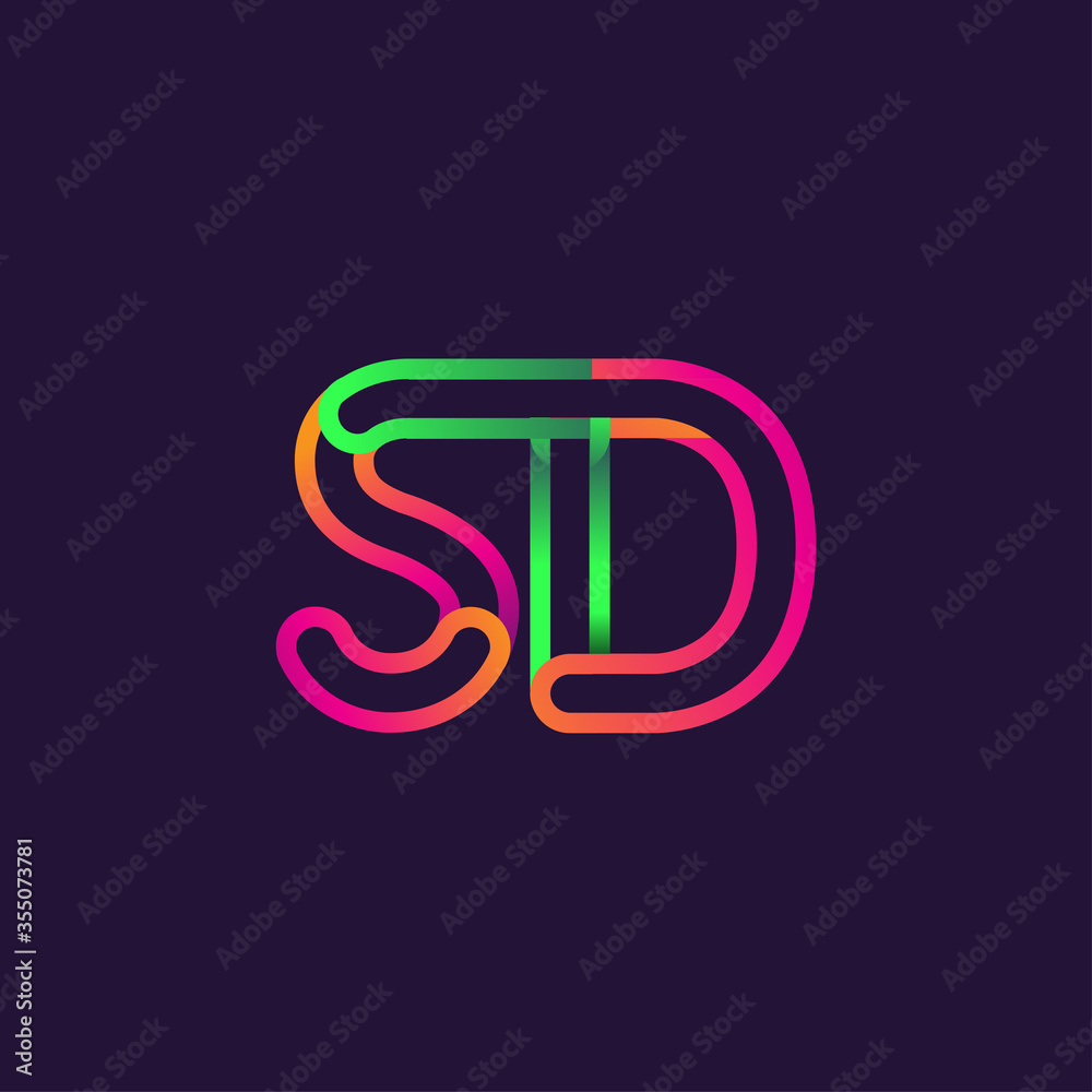 initial logo letter SD, linked outline rounded logo, colorful initial logo for business name and company identity.