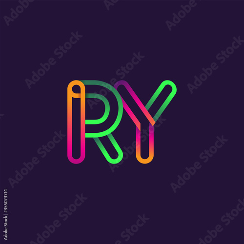 initial logo letter RY, linked outline rounded logo, colorful initial logo for business name and company identity.