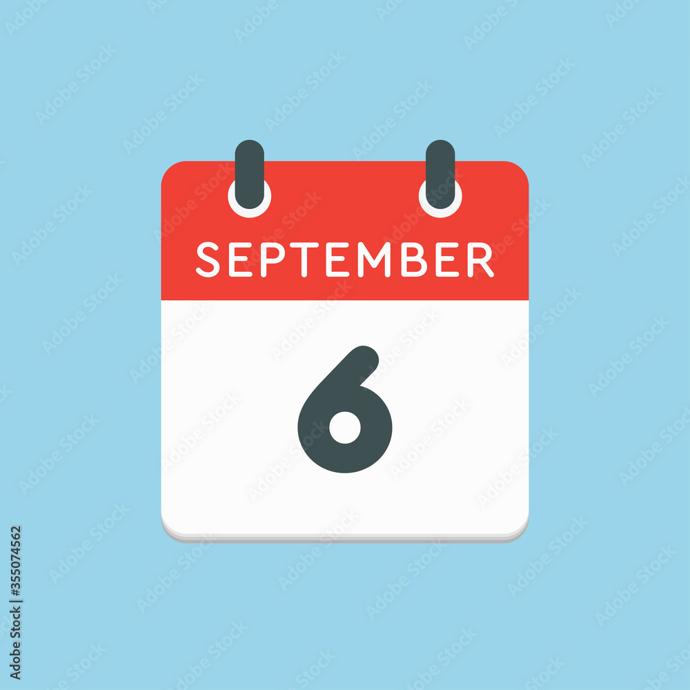 Calendar icon day 6 September, template date days Calendar icon day 6 September, template date days