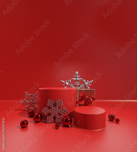 christmas design Cylinder circle box podium. concept display scene stage platform showcase, product, sale, banner, presentation, cosmetic. 3D
