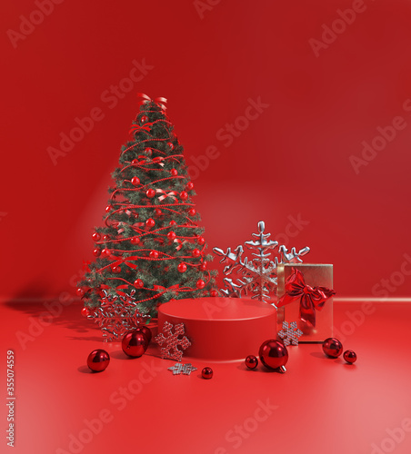 christmas design Cylinder circle box podium. concept display scene stage platform showcase, product, sale, banner, presentation, cosmetic. 3D