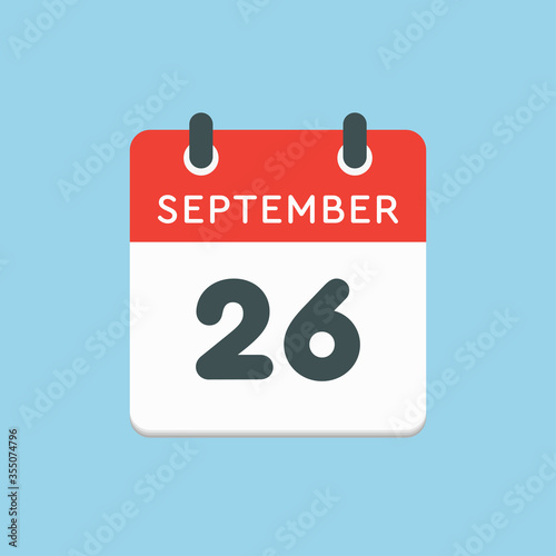 Calendar icon day 26 September, template date days