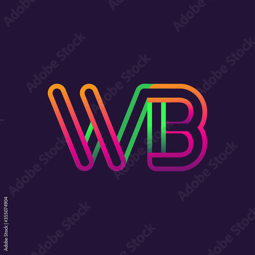 initial logo letter WB, linked outline rounded logo, colorful initial logo for business name and company identity.