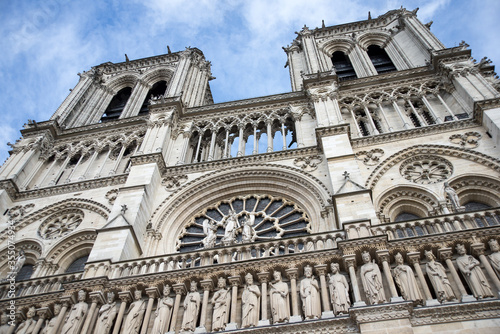 Notre Dame de Paris in a beautiful summer day. Perspective of the front facade