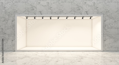 Shop window display, Empty storefront, Showcase on the street.mock up 3D render