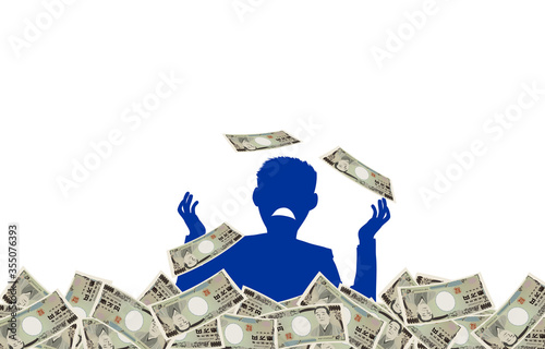 大金を失った人がお金に埋もれてるイラスト