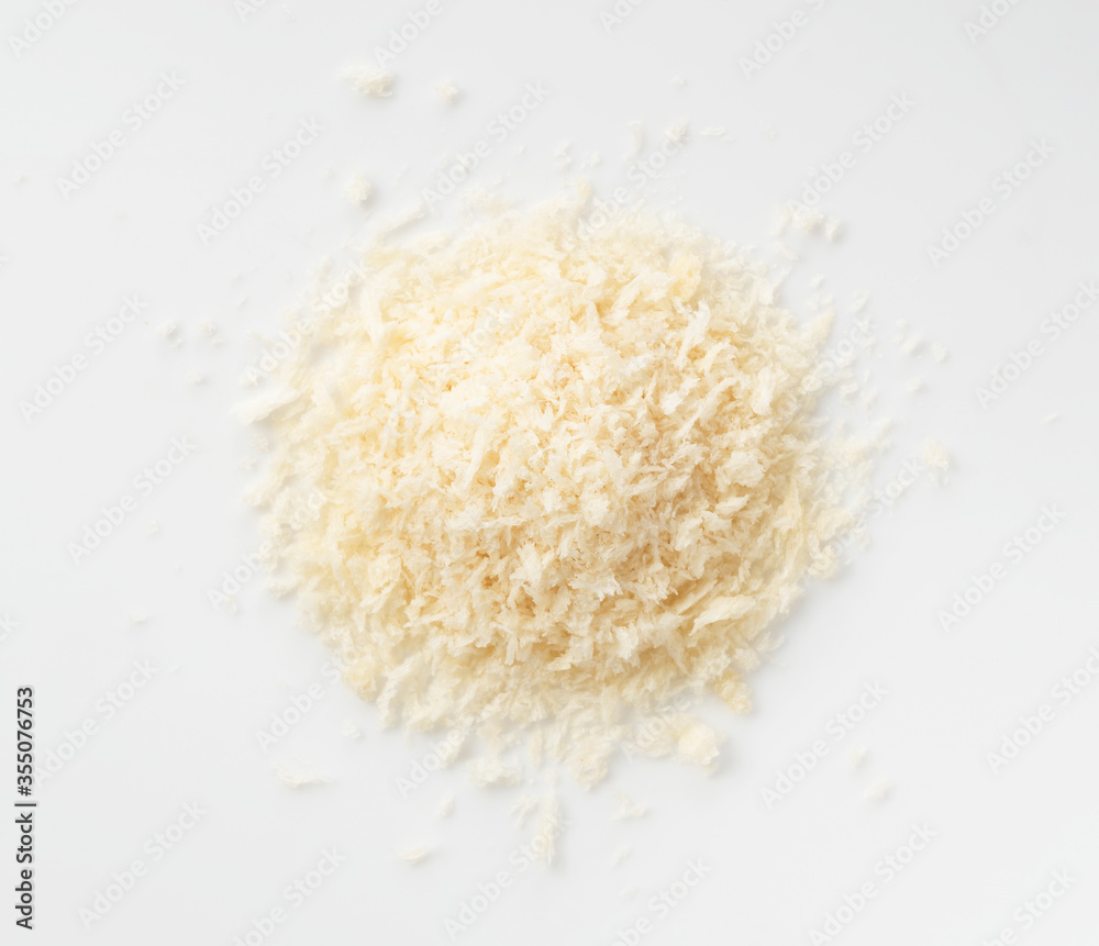 Crumbs placed on a white background.