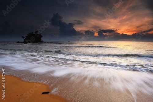 Beautiful seascape during sunrise in Terengganu, Malaysia