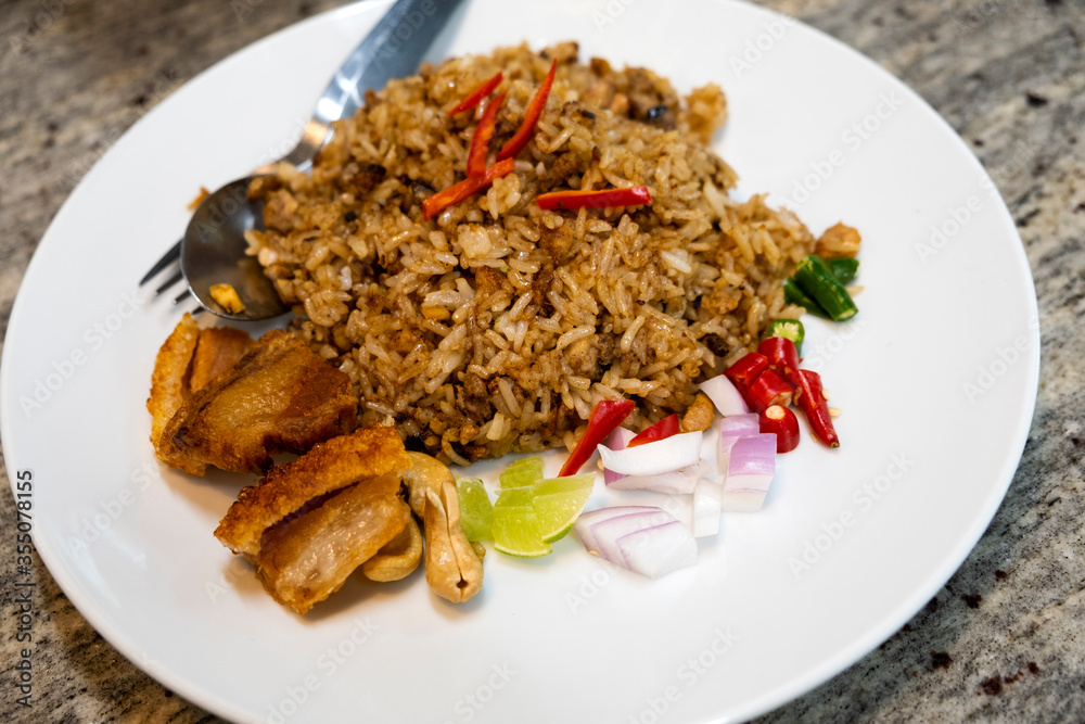 Fried rice with crispy pork of Thailand Fried rice with crispy pork of Thailand