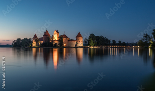 Trakai island castle long exposure spring night shot at Lithuania