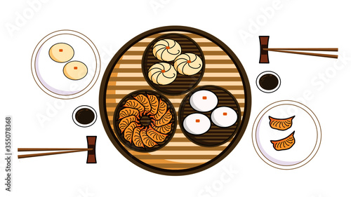 dim sum set top view, illustration for Chinese food