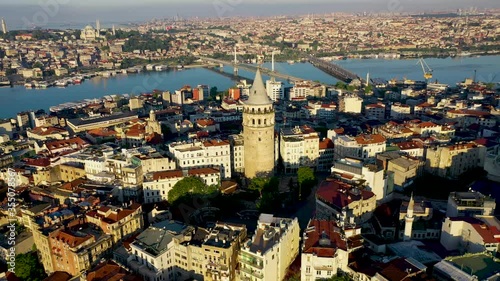 Galata Tower aerial view with Drone From Istanbul Turkiye.