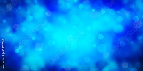Dark BLUE vector texture with disks. Illustration with set of shining colorful abstract spheres. Design for posters, banners.