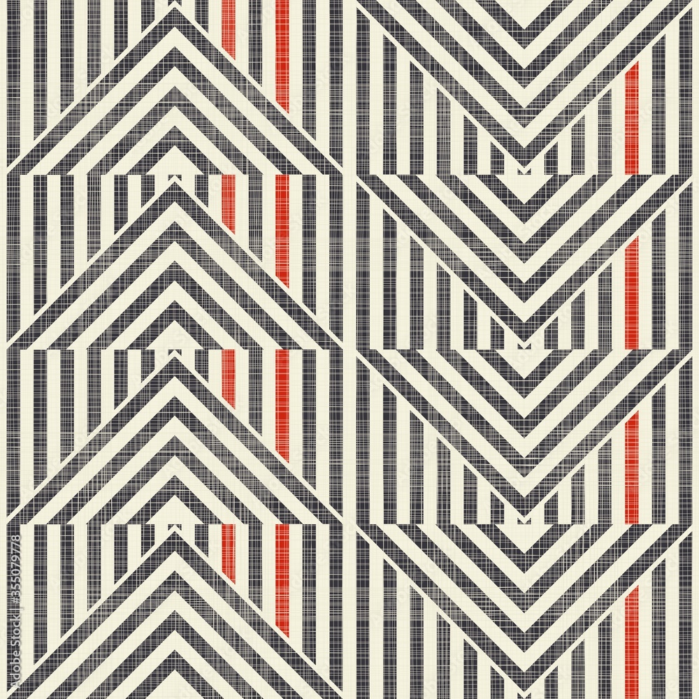 Fototapeta premium Abstract seamless striped geometric pattern on texture background in retro colors. Creative vector pattern for ceramic tile, wallpaper, linoleum, textile, web page background.