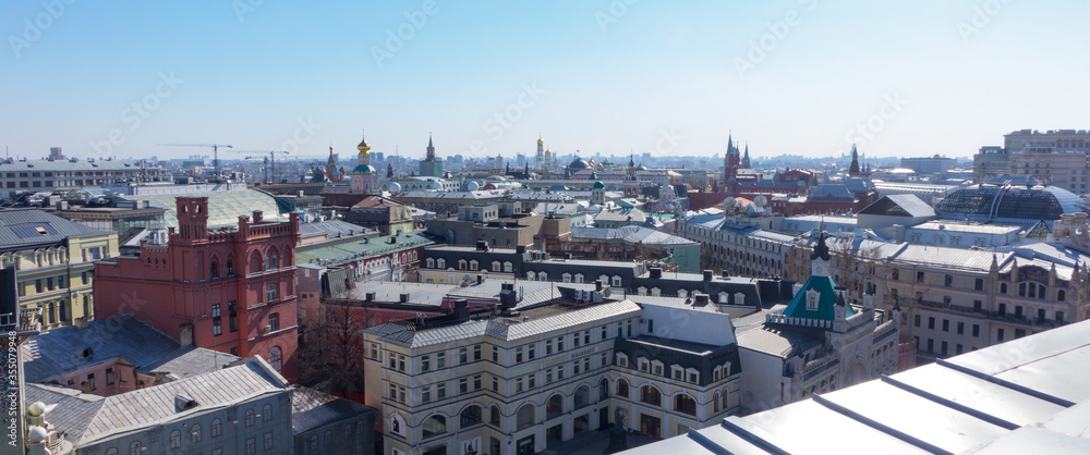 Central Moscow area panorama from a roof in summer daytime