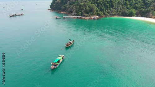 Aerial view of fishing boats in the Mergui Archipelago, Myanmar photo