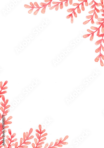 Romantic pink fern frame watercolor hand painting background for decoration on Valentine's day and wedding events.