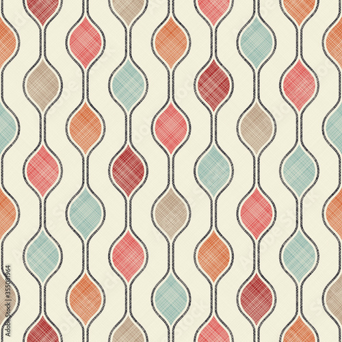 Abstract seamless pattern with wave stripes on texture background. Creative colorful geometric pattern can be used for ceramic tile, wallpaper, linoleum, textile, wrapping paper, web page background.