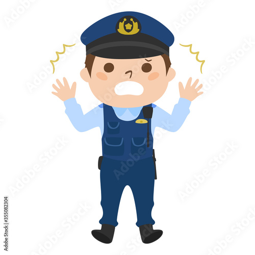 何かに驚いてる男性警察官のイラスト。