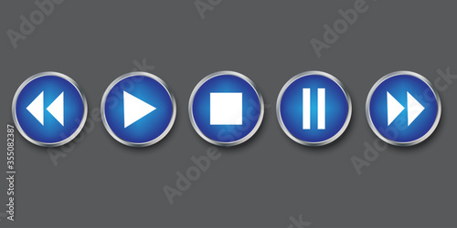 Buttons of a play media player. Vector blue audio navigation icon.