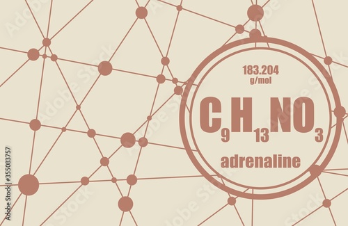 Chemical formula of hormone adrenaline. Infographics illustration.