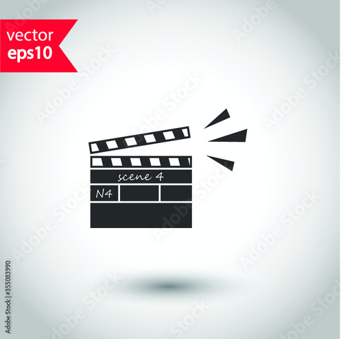 Cinema movie film clapper vector icon sign. Studio background. EPS 10 flat icon. Movie clapper symbol pictogram. Movie clapper flat sign design