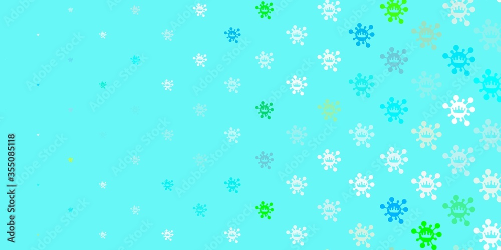 Light blue, green vector backdrop with virus symbols. Light blue, green vector backdrop with virus symbols.