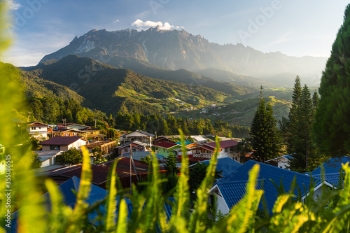 Fotografie Kinabalu mountain massif in a beautiful morning sunrise, Borneo island in  Sabah