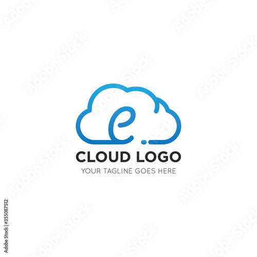 initial leter e cloud logo and icon vector illustration design template