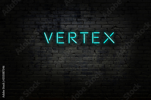 Neon sign with inscription vertex against brick wall